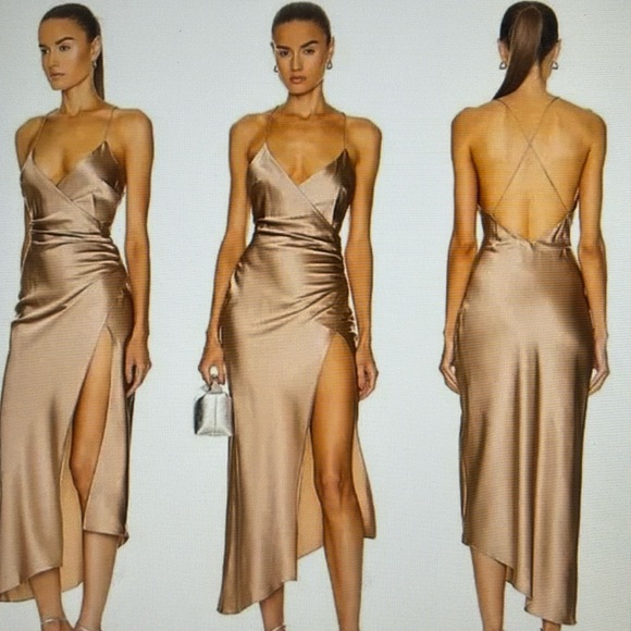 NWT Retrofete SER.O.YA Silk Emma Midi Dress. Large. Color is Sage - Picture 5 of 6